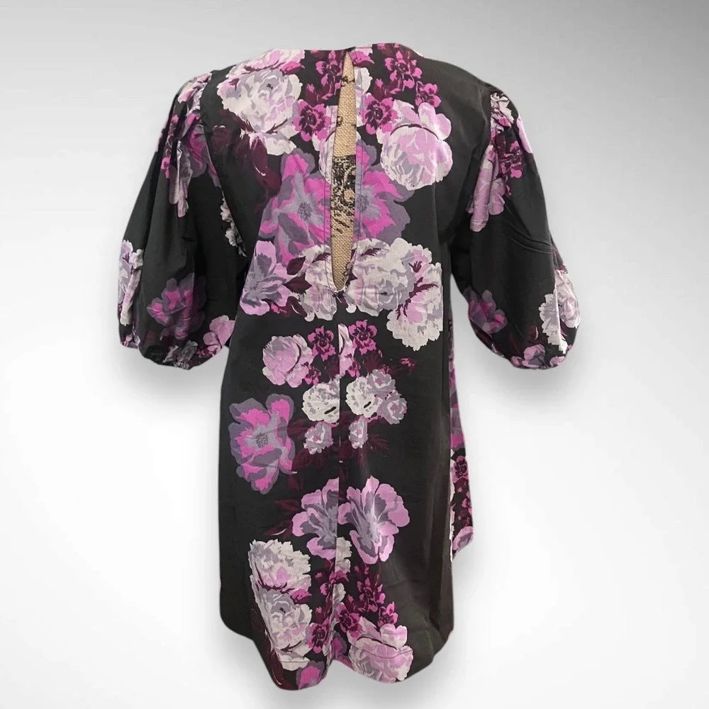 FREE PEOPLE Maye Poplin Puff Sleeve Floral Tunic/Dress In Midnight‎ XS | NWT